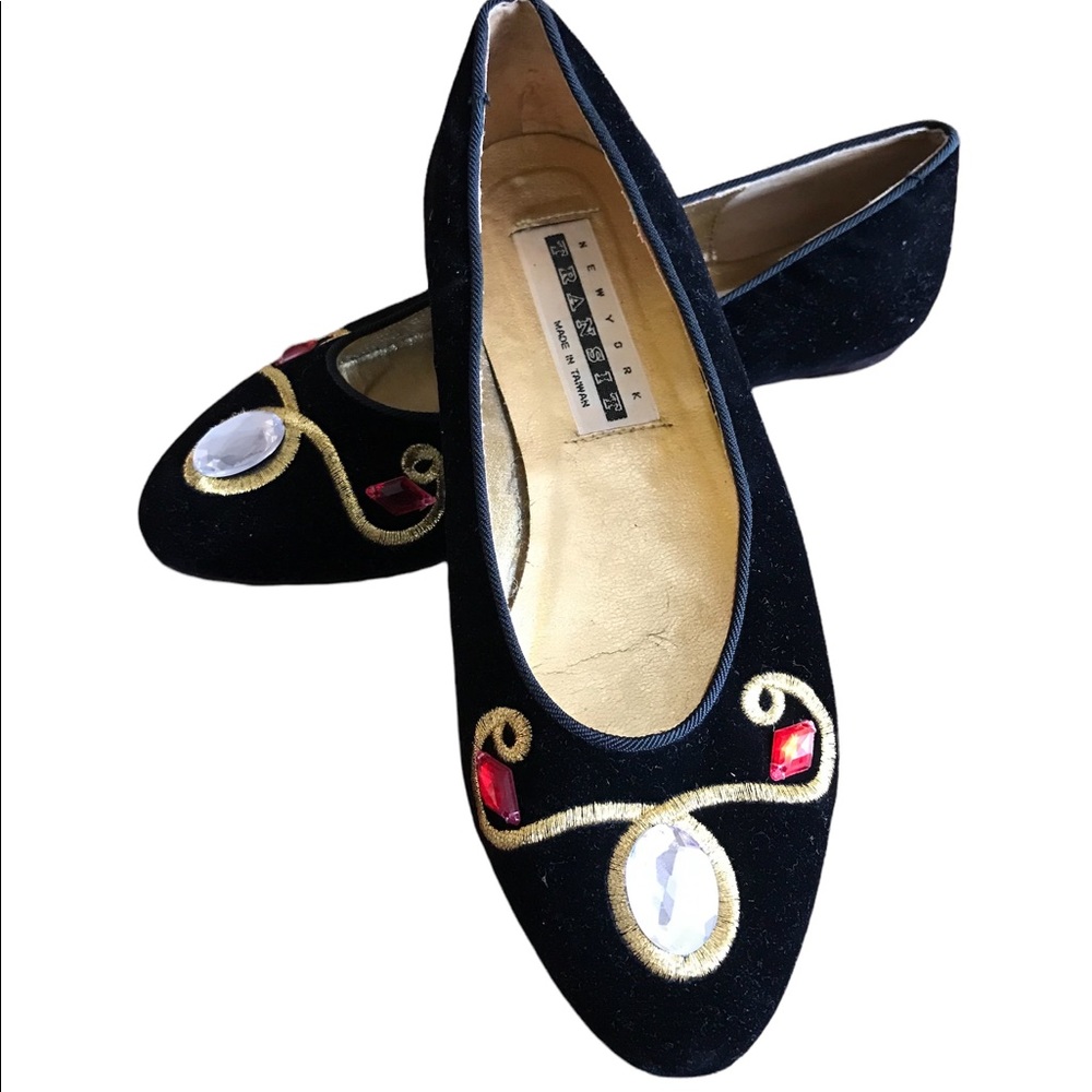 New York Transit black velvet flats, size 8